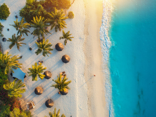 White sand, palm trees and turquoise water on Zanzibar's coast